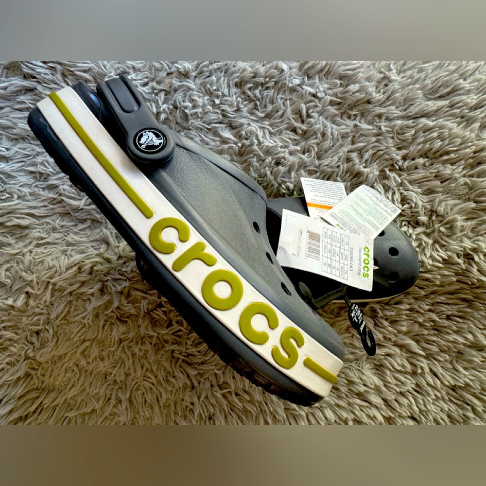 Brand New Crocs size w-8 m-10 grey with white & green color